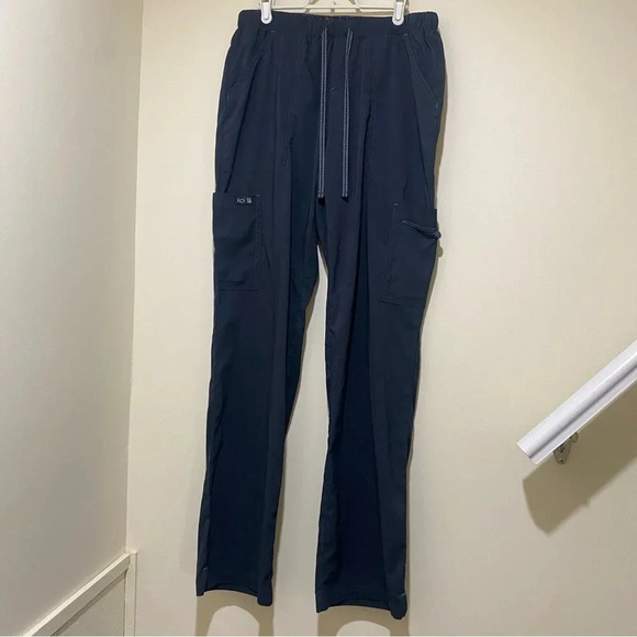 Women’s Koi Basics Navy Blue Flare Wide Leg  Scrub Stretch Pants Size M Tall NEW - Picture 2 of 16